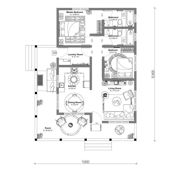 2 Bedroom HouseID 1007 Akashi Designs