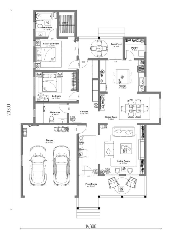 2 Bedroom House-ID 1010 - Akashi Designs